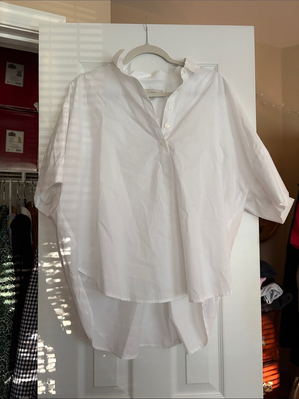 NWT Loft White Popover Button Shirt